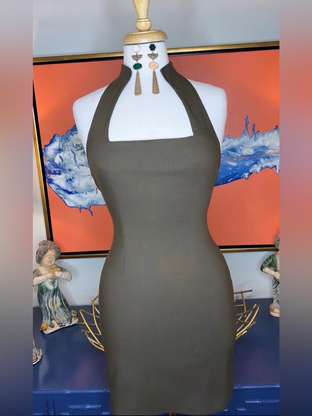 Canary Designs Olive Strapless Halter Bodycon Dress